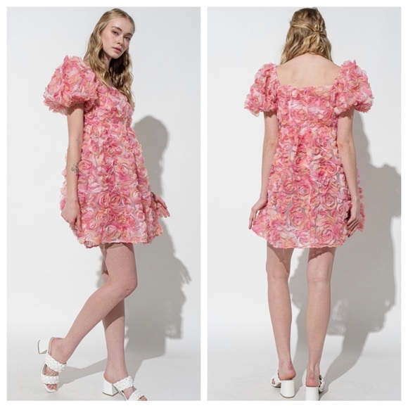33 Most Fabulous 3D Flower Puff Sleeve Dress - Picture 2 of 6